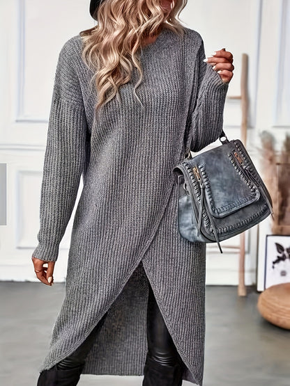 Women's Oversized Knit Midi Dress with Side Split