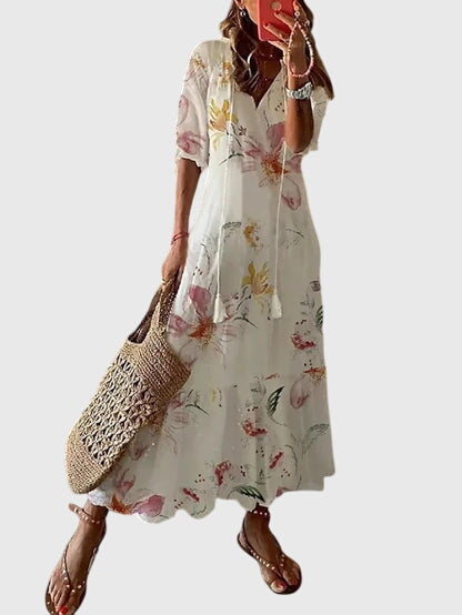 Boho Vintage V Neck Summer Dress