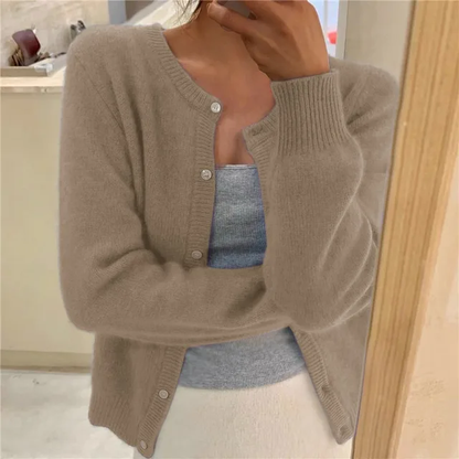 Women's Round Neck Long Sleeve Knit Cardigan
