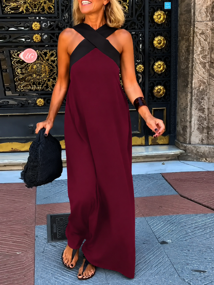 Wrap Front Sleeveless V Neck Maxi Dress