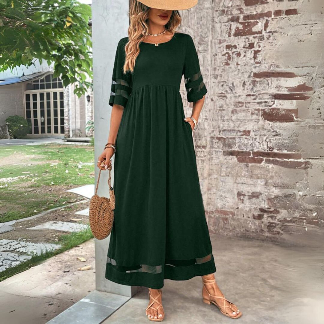 V Neck Empire Waist Maxi Dress With Lace Detail