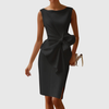 Boat Neck Midi Dress With Side Bow Detail