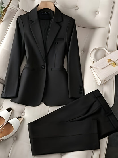 Women's Single-Button Blazer and Slim-Leg Trousers Set
