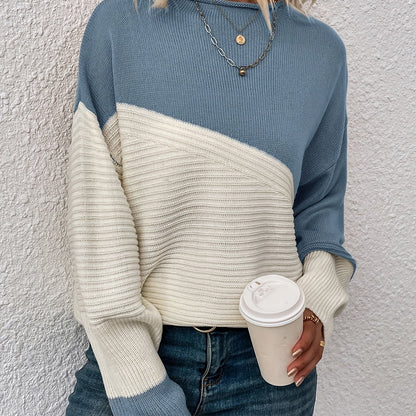 Women's Colour Block Turtleneck Knit Jumper