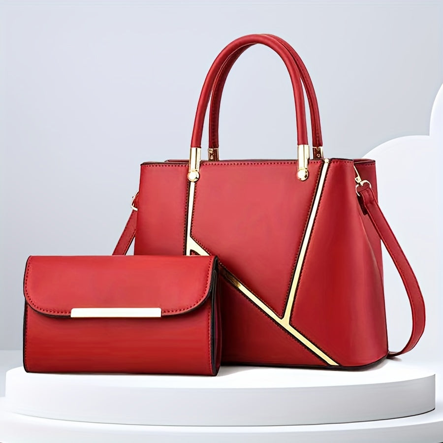 Structured Two-Piece Handbag Set With Gold Hardware