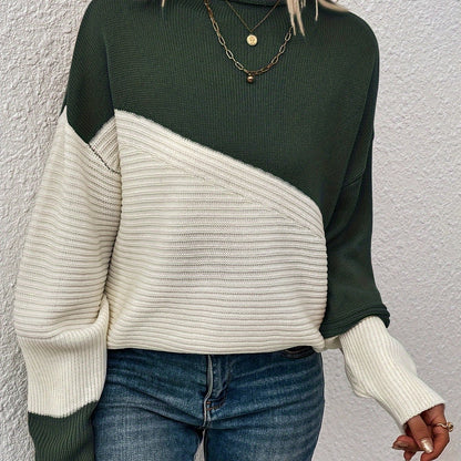 Women's Colour Block Turtleneck Knit Jumper