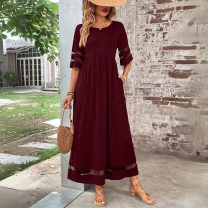 V Neck Empire Waist Maxi Dress With Lace Detail