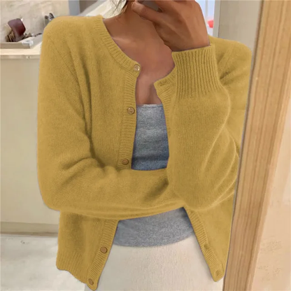 Women's Round Neck Long Sleeve Knit Cardigan
