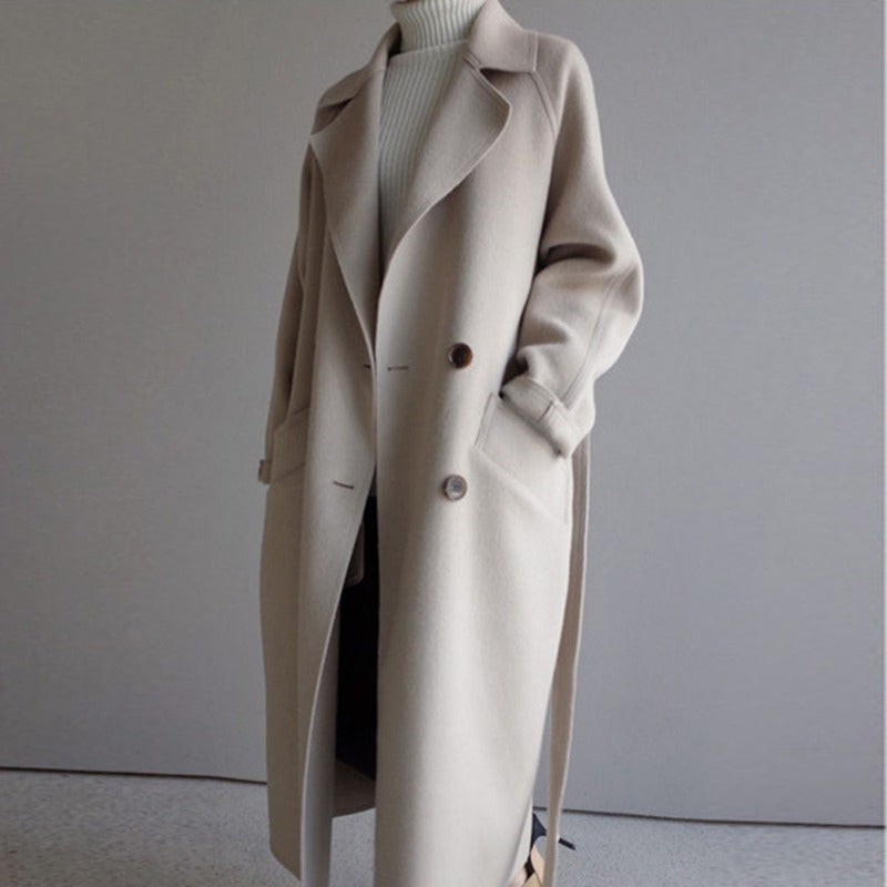 Women's Double Breasted Longline Wool Blend Coat