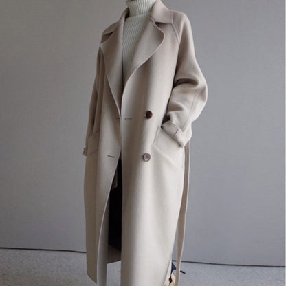 Women's Double Breasted Longline Wool Blend Coat