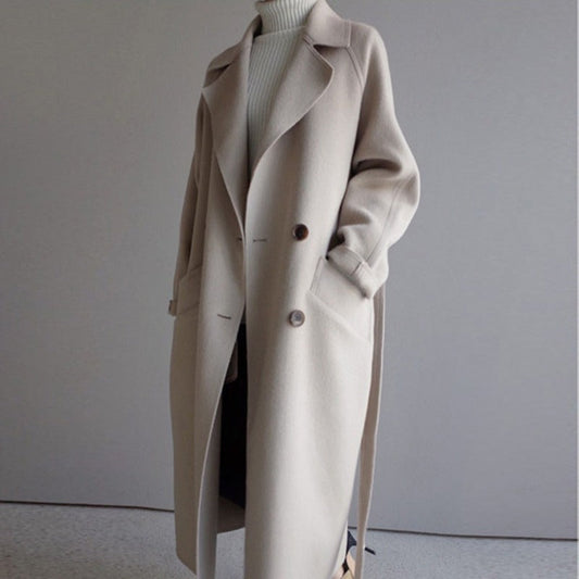 Women's Double Breasted Longline Wool Blend Coat