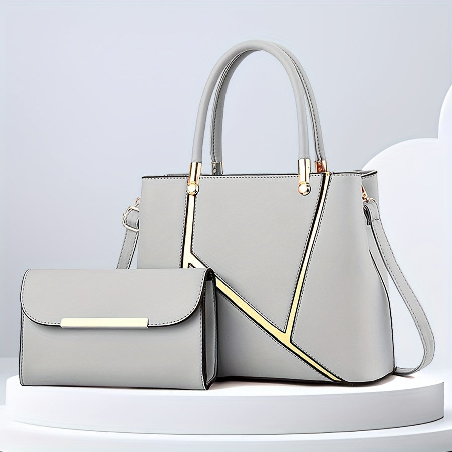 Structured Two-Piece Handbag Set With Gold Hardware