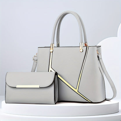 Structured Two-Piece Handbag Set With Gold Hardware