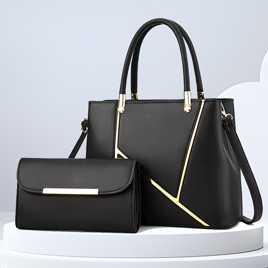 Structured Two-Piece Handbag Set With Gold Hardware
