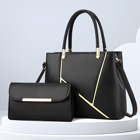 Structured Two-Piece Handbag Set With Gold Hardware