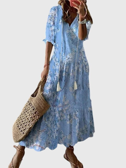 Boho Vintage V Neck Summer Dress