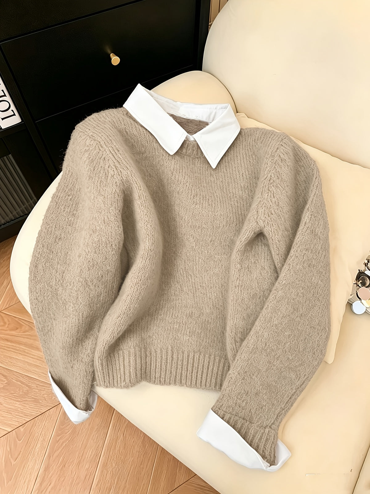Women's Faux Two-Piece Polo Collar Knit Jumper