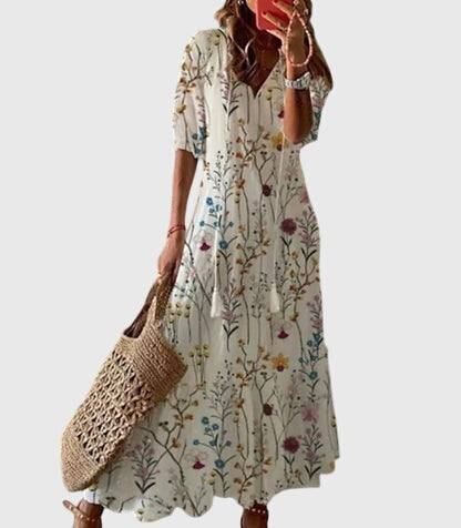Boho Vintage V Neck Summer Dress