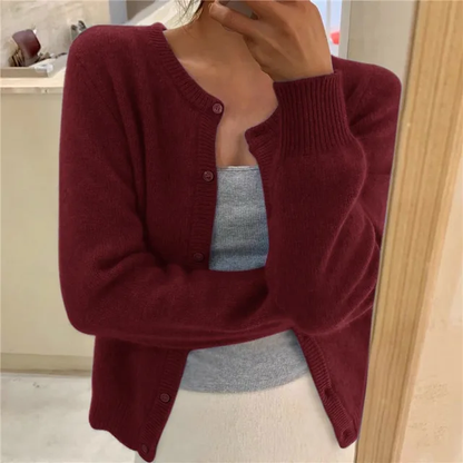 Women's Round Neck Long Sleeve Knit Cardigan