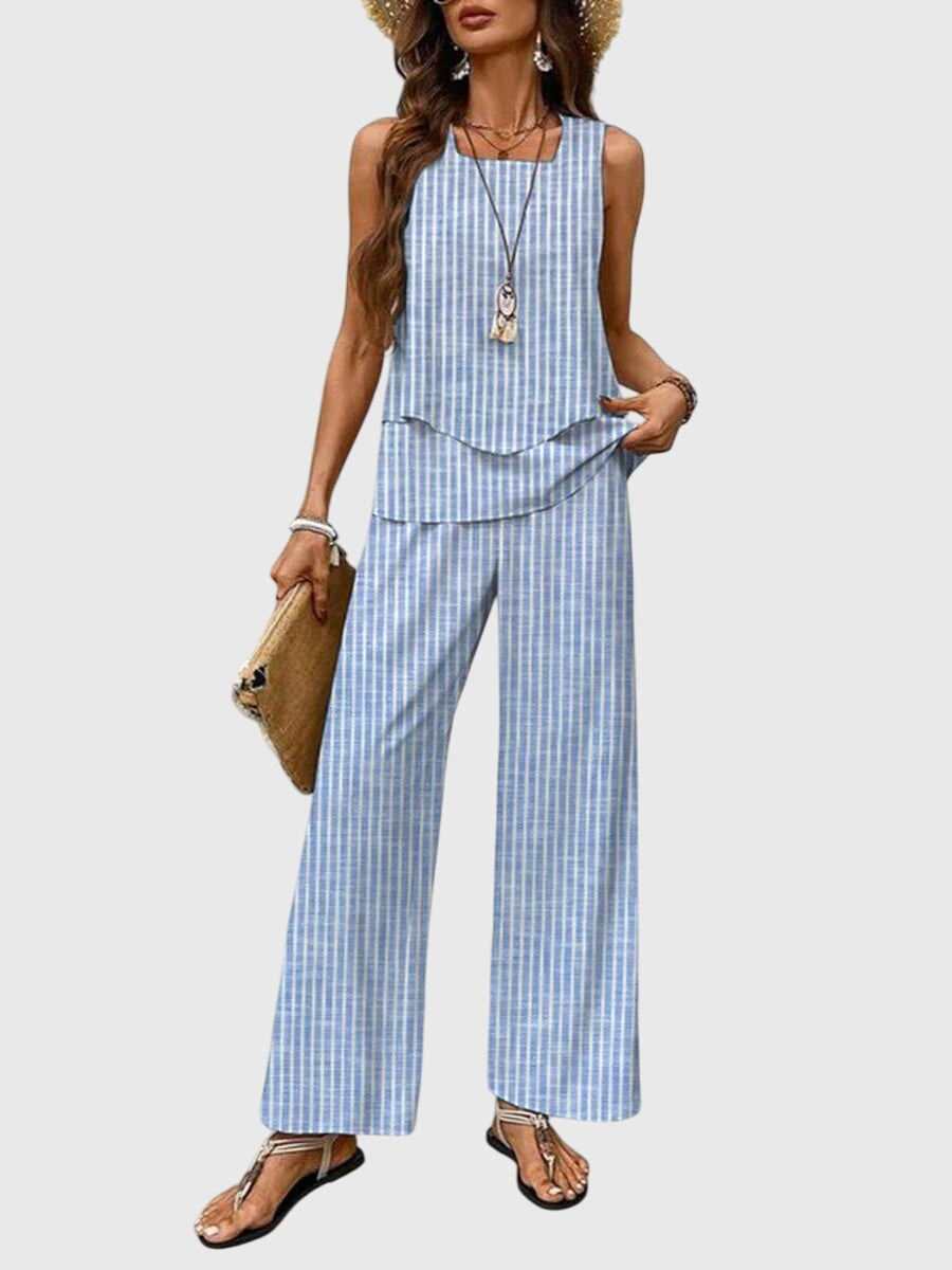 Square Neck Plant Print Two-Piece Summer Set