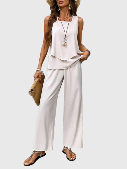 Square Neck Plant Print Two-Piece Summer Set
