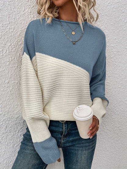 Women's Colour Block Turtleneck Knit Jumper