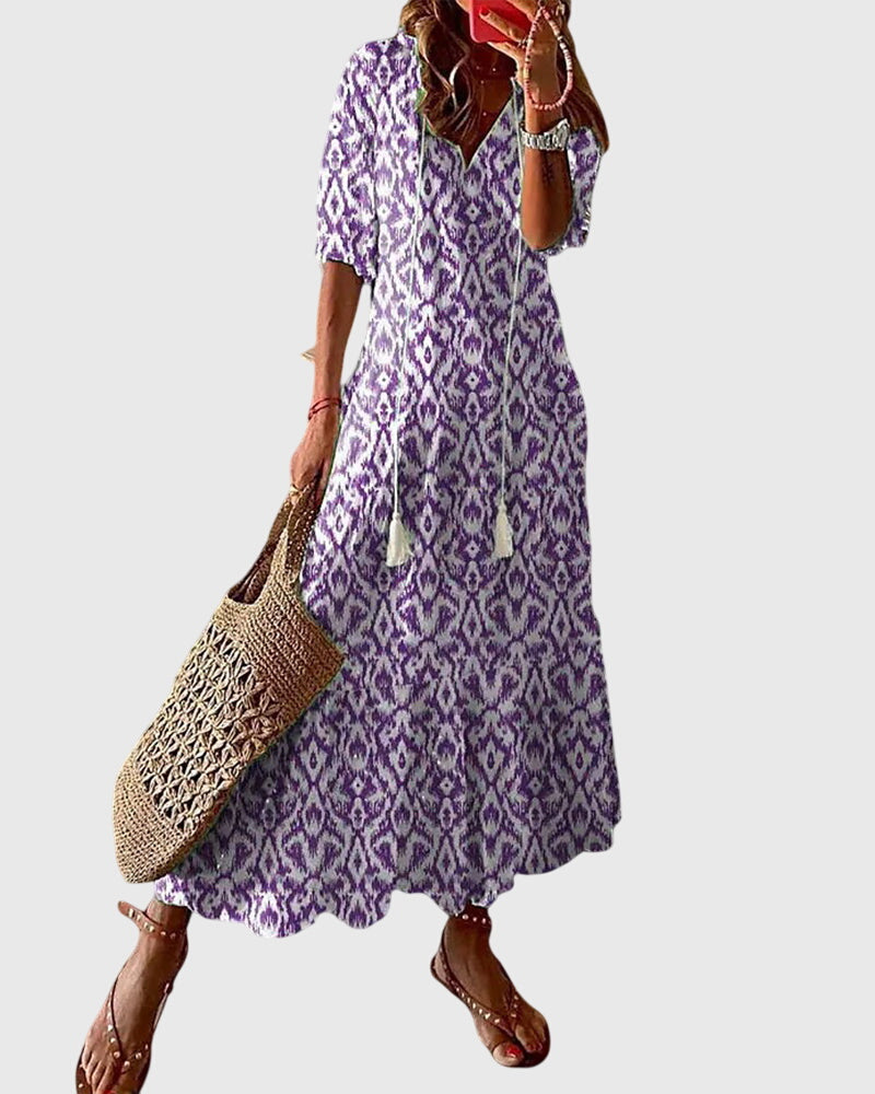 Boho Vintage V Neck Summer Dress