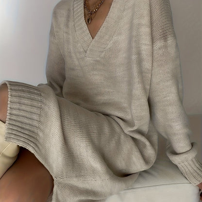 Women's Oversized V-Neck Knit Midi Dress