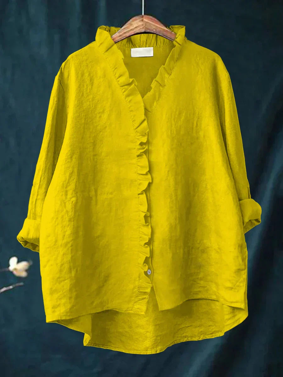 Ruffle V Neck Casual Blouse