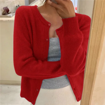 Women's Round Neck Long Sleeve Knit Cardigan