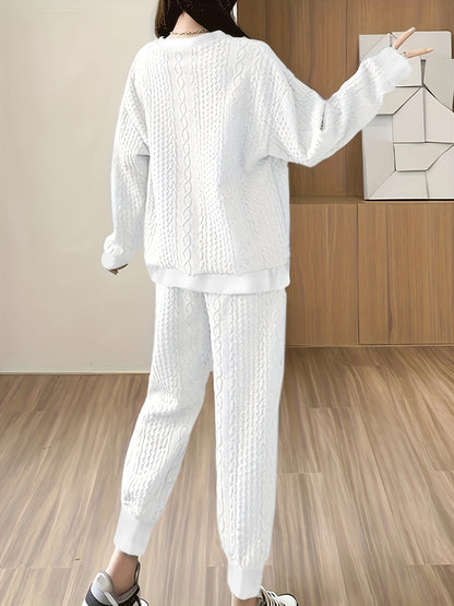 Women's Twist Knit Sweatshirt and Wide-Leg Trousers Set