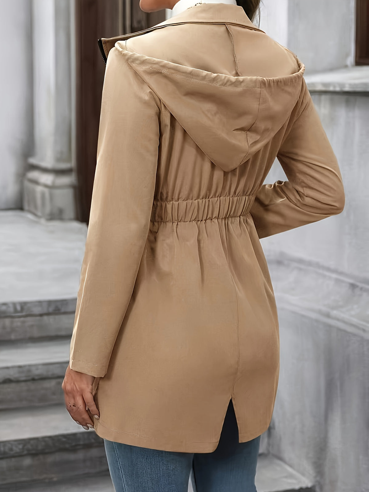Women's Hooded Drawstring Waist Jacket