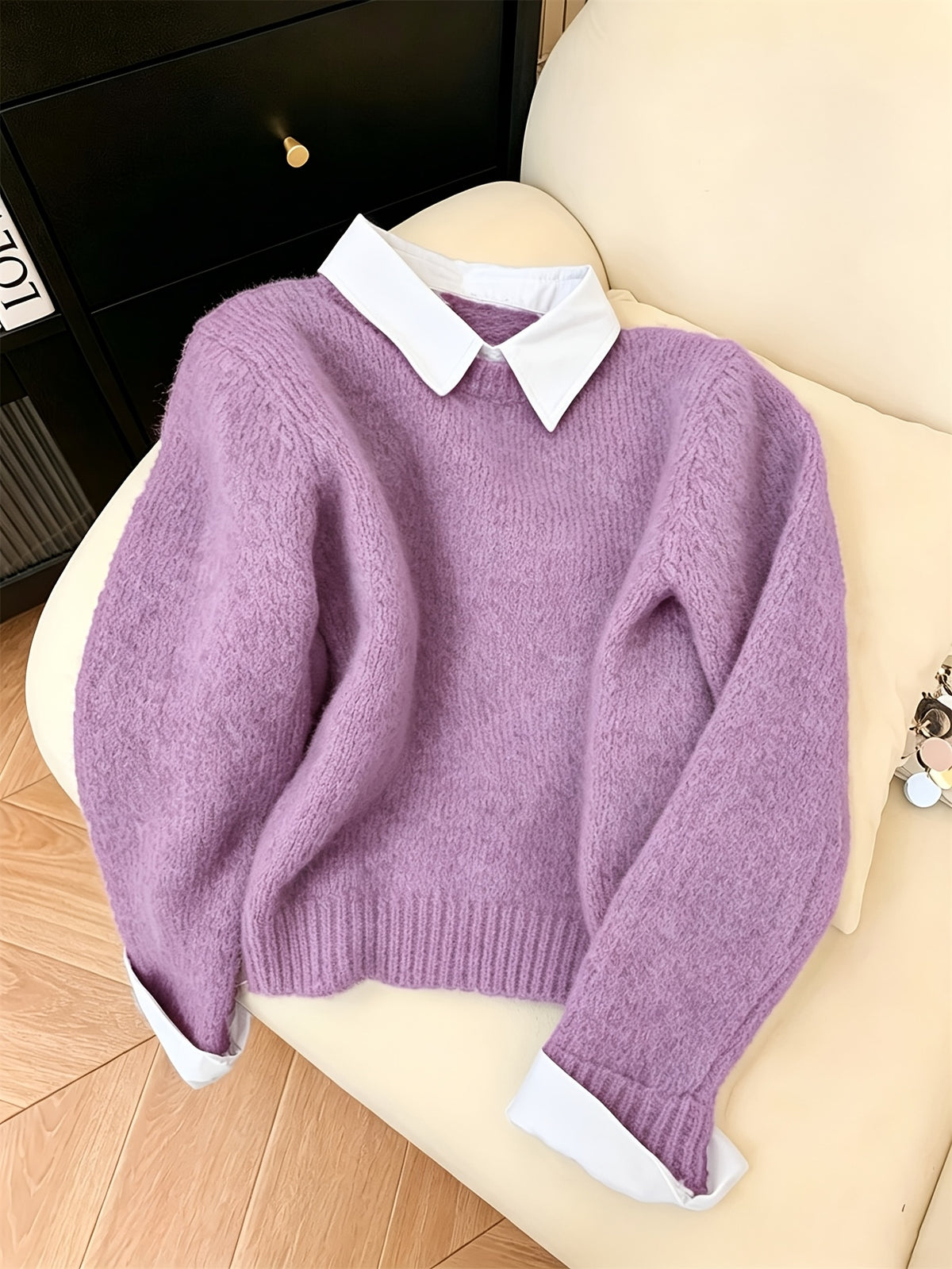Women's Faux Two-Piece Polo Collar Knit Jumper