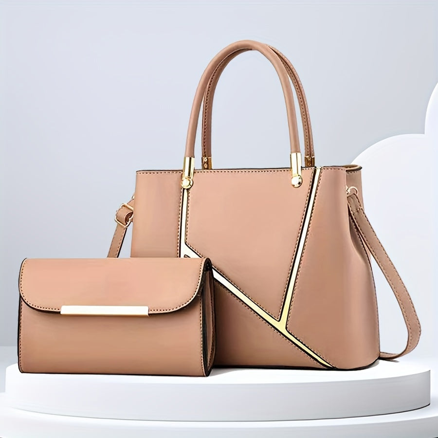 Structured Two-Piece Handbag Set With Gold Hardware