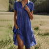 V Neck A-Line Short Sleeve Midi Dress