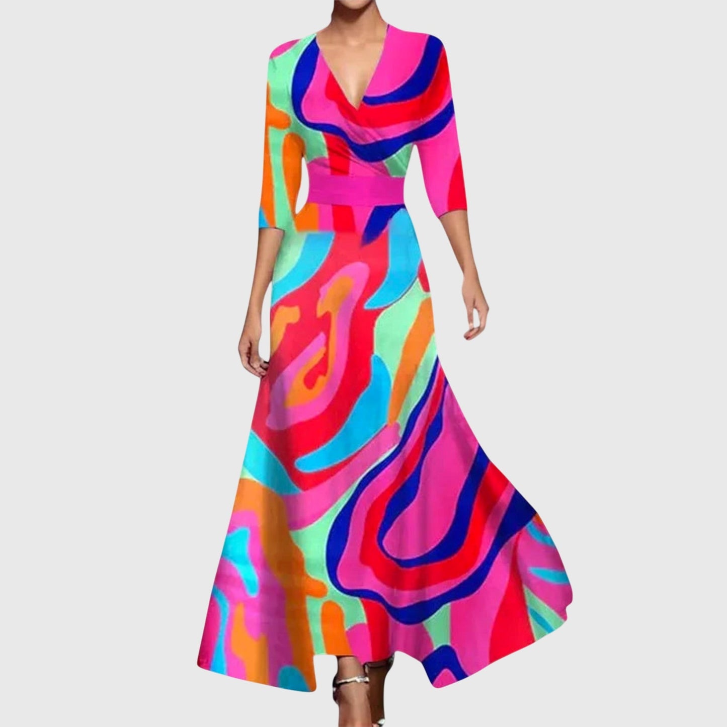 Floral Wrap V Neck Maxi Dress
