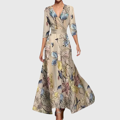 Floral Wrap V Neck Maxi Dress