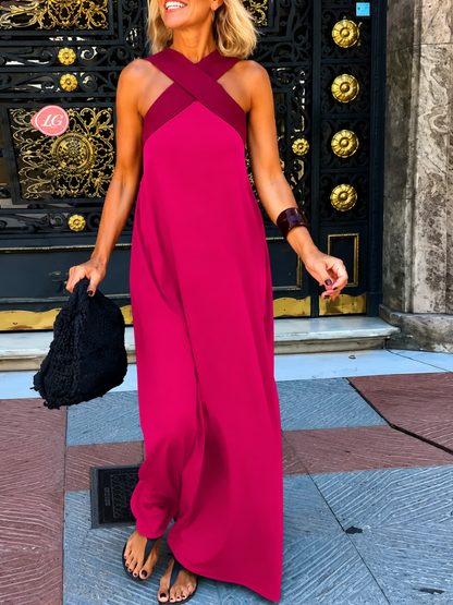 Wrap Front Sleeveless V Neck Maxi Dress