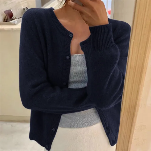 Women's Round Neck Long Sleeve Knit Cardigan