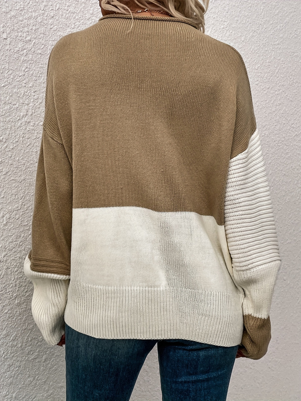 Women's Colour Block Turtleneck Knit Jumper