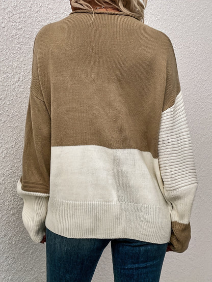 Women's Colour Block Turtleneck Knit Jumper