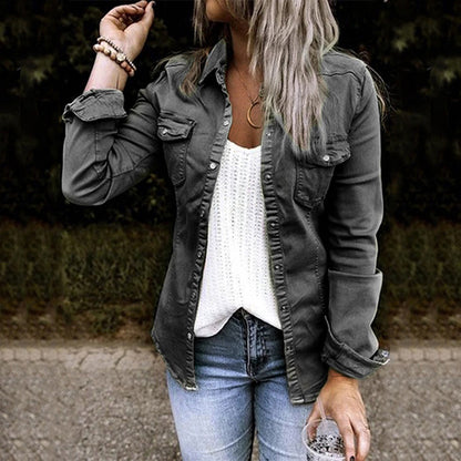 Women's Button-Up Shirt Jacket With Chest Pockets