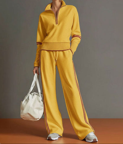 Half-Zip Loungewear Set With Wide Leg Trousers