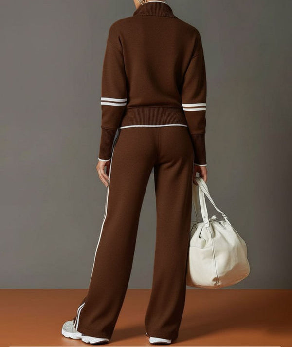 Half-Zip Loungewear Set With Wide Leg Trousers