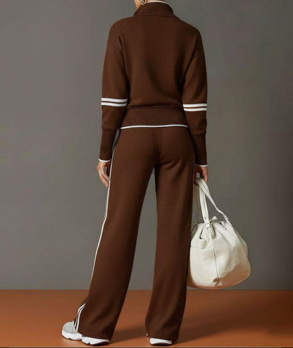 Half-Zip Loungewear Set With Wide Leg Trousers