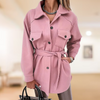 Women's Belted Shirt Jacket With Chest Pockets