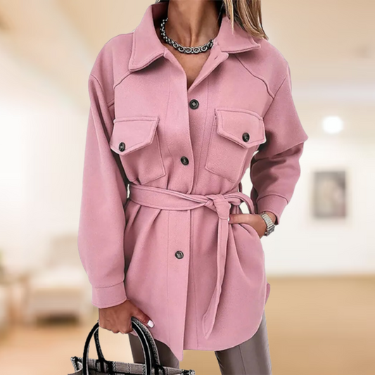 Women's Belted Shirt Jacket With Chest Pockets