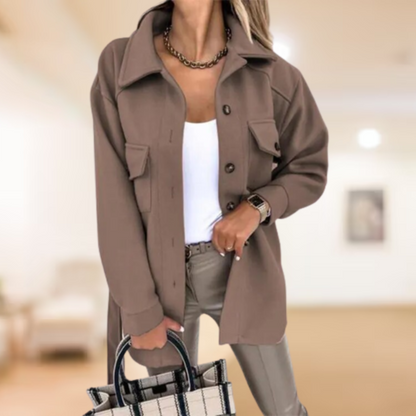 Women's Belted Shirt Jacket With Chest Pockets