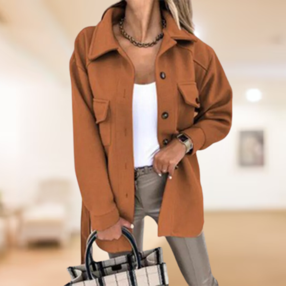 Women's Belted Shirt Jacket With Chest Pockets