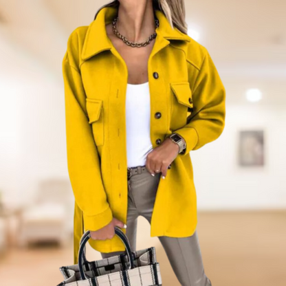 Women's Belted Shirt Jacket With Chest Pockets